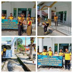 Jelang Ramadhan Anggota Polsek Buay Pemuka Peliung Gelar Baksos Bersih-Bersih Masjid